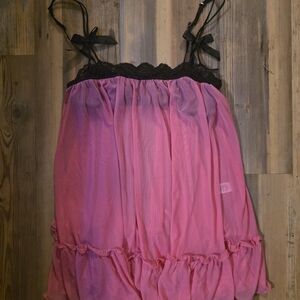 🎀 Lisa’s Folly Luxe Pink Sheer Babydoll w/ Black Lace | Small